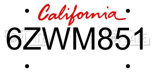 6ZWM851 California License Plate