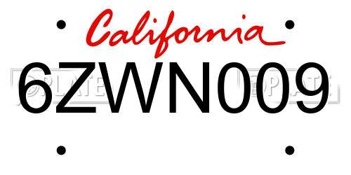 6ZWN009 California License Plate