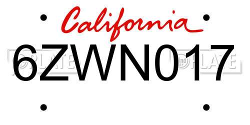 6ZWN017 California License Plate