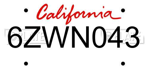 6ZWN043 California License Plate