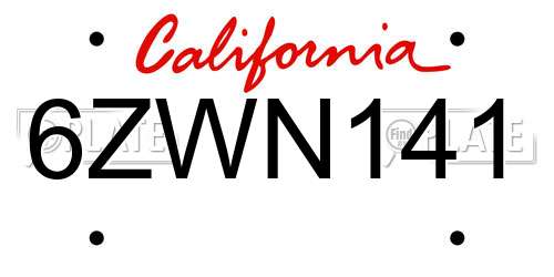 6ZWN141 California License Plate
