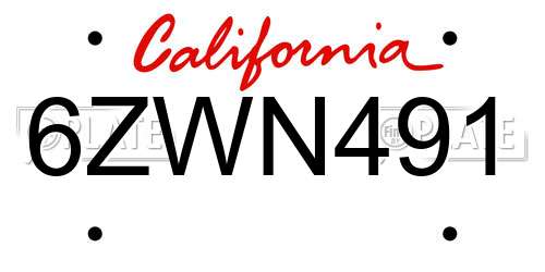 6ZWN491 California License Plate
