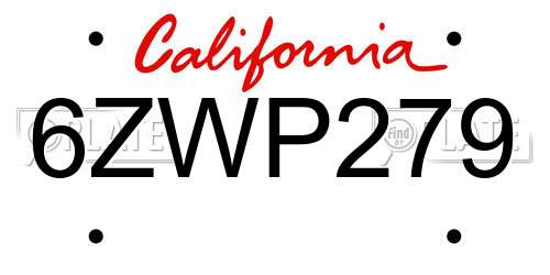 6ZWP279 California License Plate