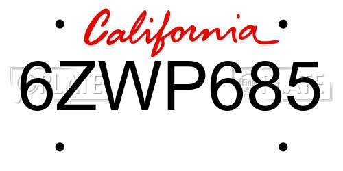 6ZWP685 California License Plate
