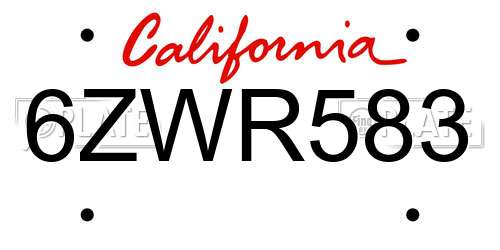6ZWR583 California License Plate