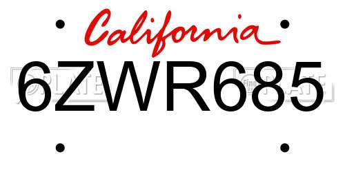 6ZWR685 California License Plate