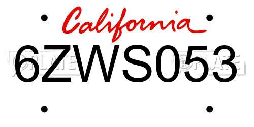 6ZWS053 California License Plate