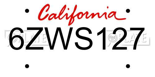 6ZWS127 California License Plate