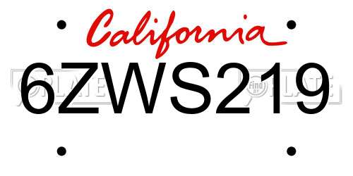 6ZWS219 California License Plate
