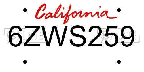 6ZWS259 California License Plate