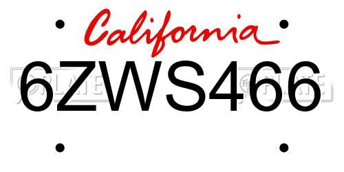6ZWS466 California License Plate