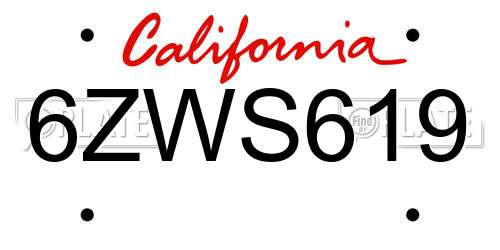 6ZWS619 California License Plate