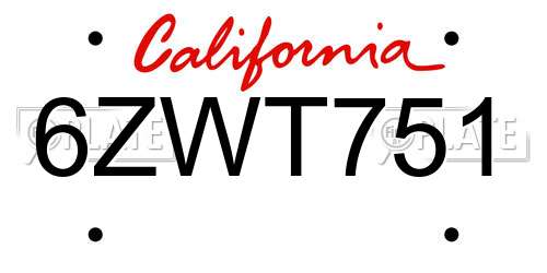 6ZWT751 California License Plate