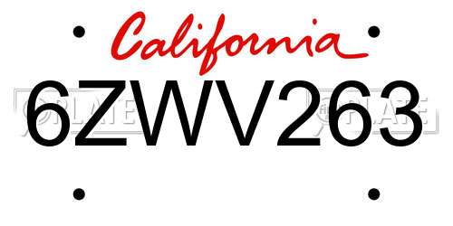 6ZWV263 California License Plate