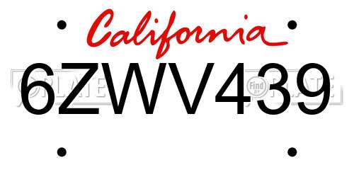 6ZWV439 California License Plate