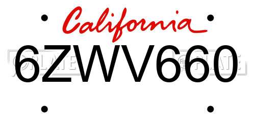 6ZWV660 California License Plate