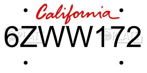 6ZWW172 California License Plate