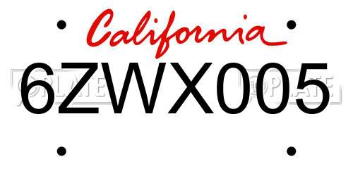 6ZWX005 California License Plate