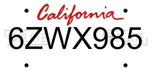 6ZWX985 California License Plate