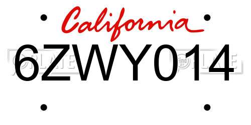 6ZWY014 California License Plate