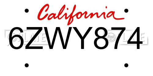6ZWY874 California License Plate