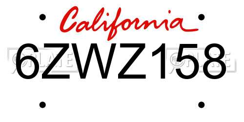 6ZWZ158 California License Plate