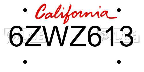 6ZWZ613 California License Plate