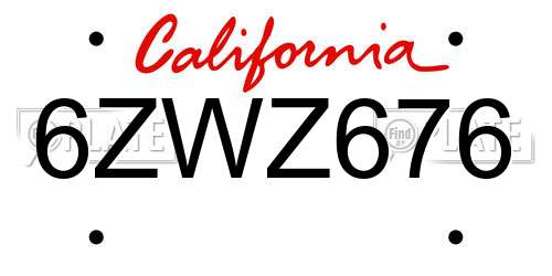 6ZWZ676 California License Plate