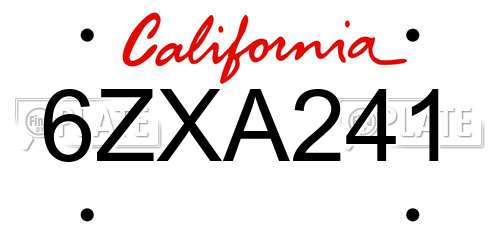 6ZXA241 California License Plate
