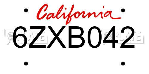 6ZXB042 California License Plate