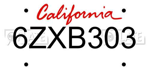 6ZXB303 California License Plate