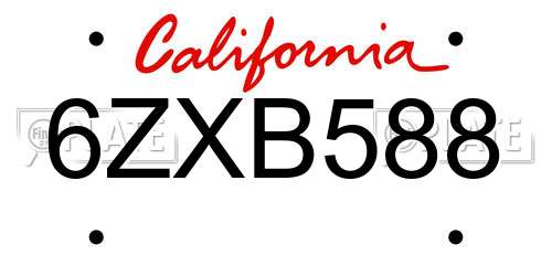 6ZXB588 California License Plate