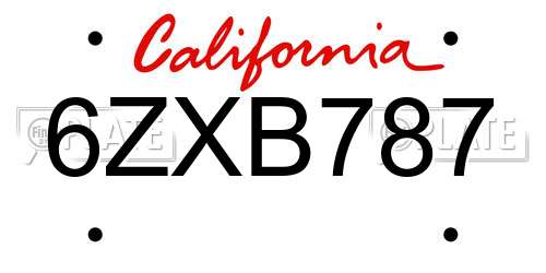 6ZXB787 California License Plate