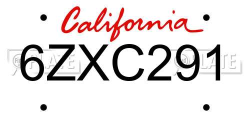 6ZXC291 California License Plate