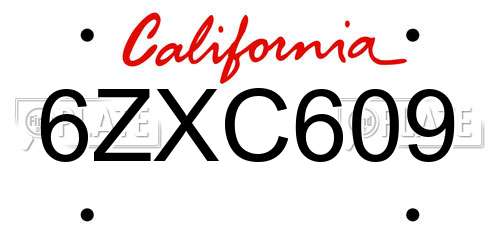 6ZXC609 California License Plate