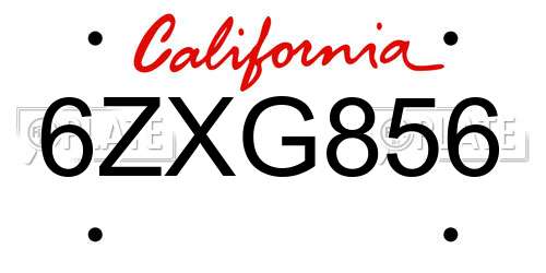 6ZXG856 California License Plate