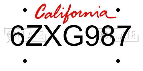 6ZXG987 California License Plate