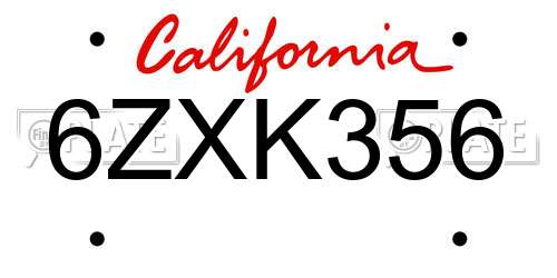 6ZXK356 California License Plate