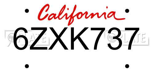 6ZXK737 California License Plate