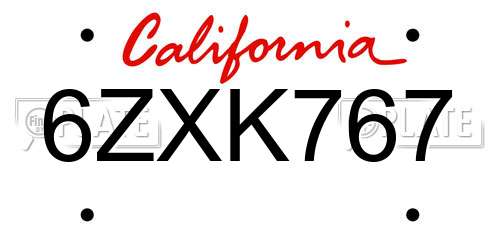 6ZXK767 California License Plate