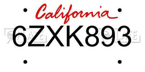 6ZXK893 California License Plate