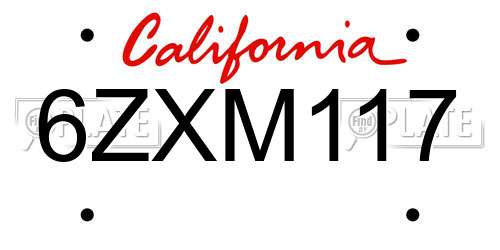 6ZXM117 California License Plate