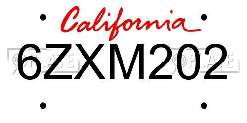 6ZXM202 California License Plate