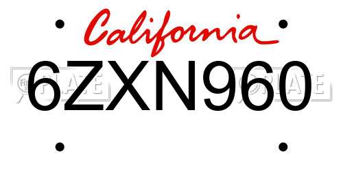6ZXN960 California License Plate