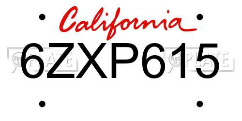 6ZXP615 California License Plate