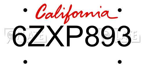 6ZXP893 California License Plate