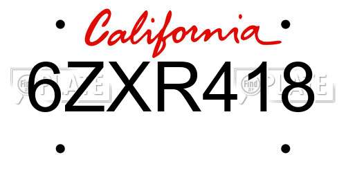 6ZXR418 California License Plate