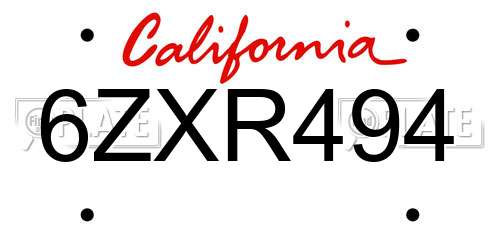 6ZXR494 California License Plate