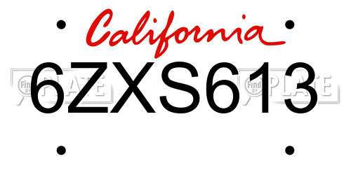6ZXS613 California License Plate
