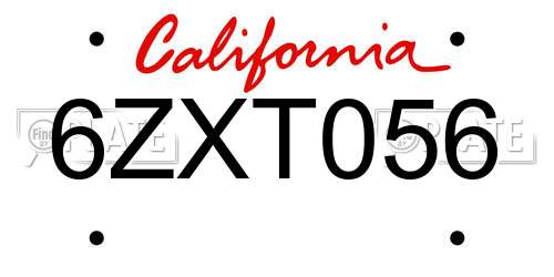 6ZXT056 California License Plate